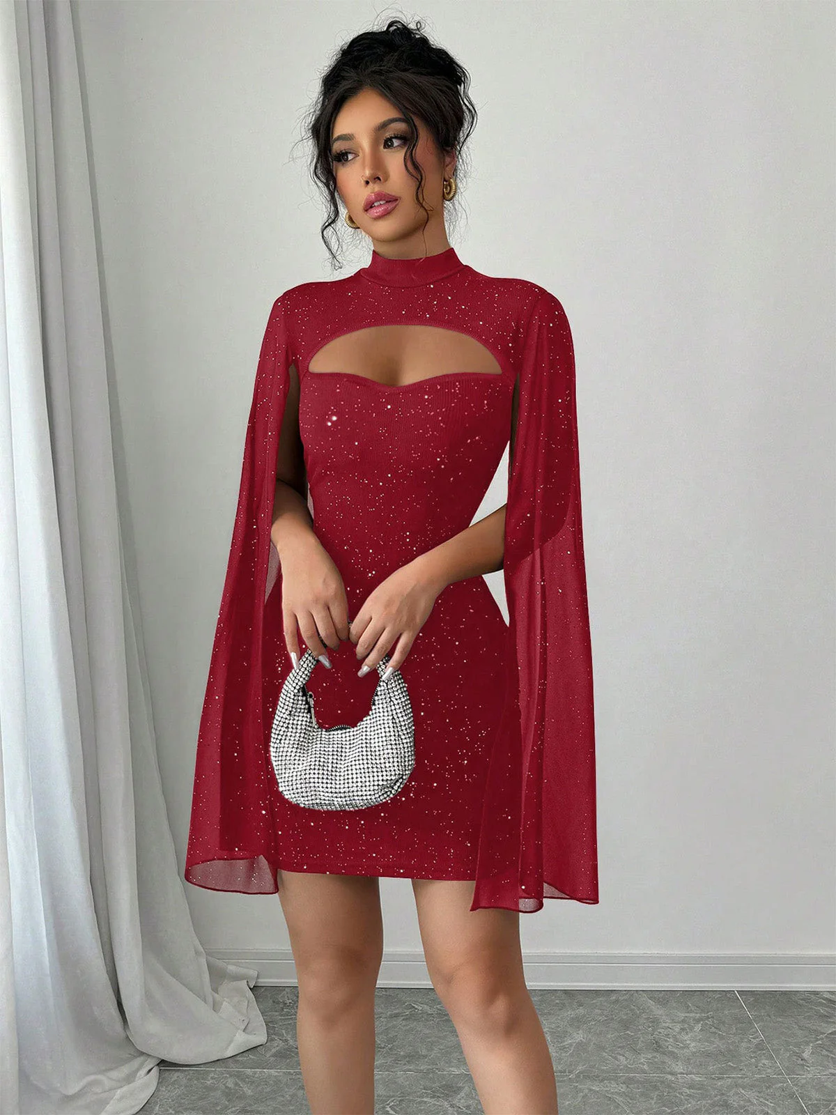 1980er Solide Perle Chiffon Cape Bodycon Kleid - Image 8