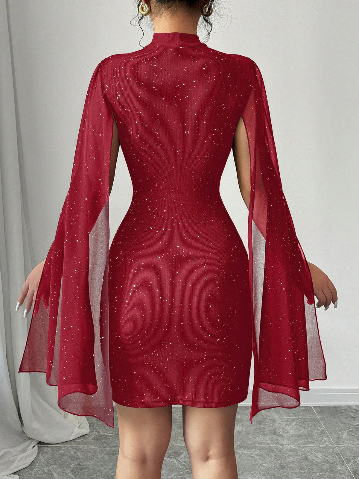 1980er Solide Perle Chiffon Cape Bodycon Kleid - Image 9
