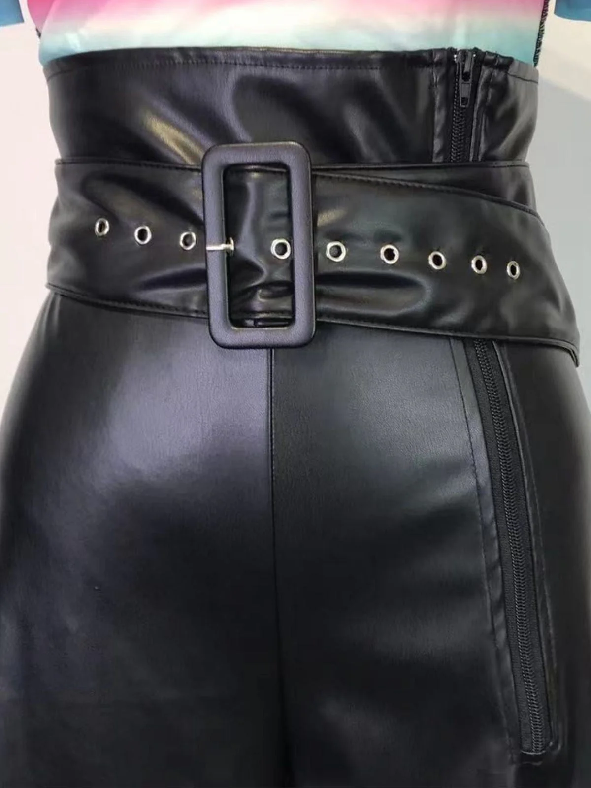 1980er Solide PU Leder Gürtel Weites Bein Hose - Image 5