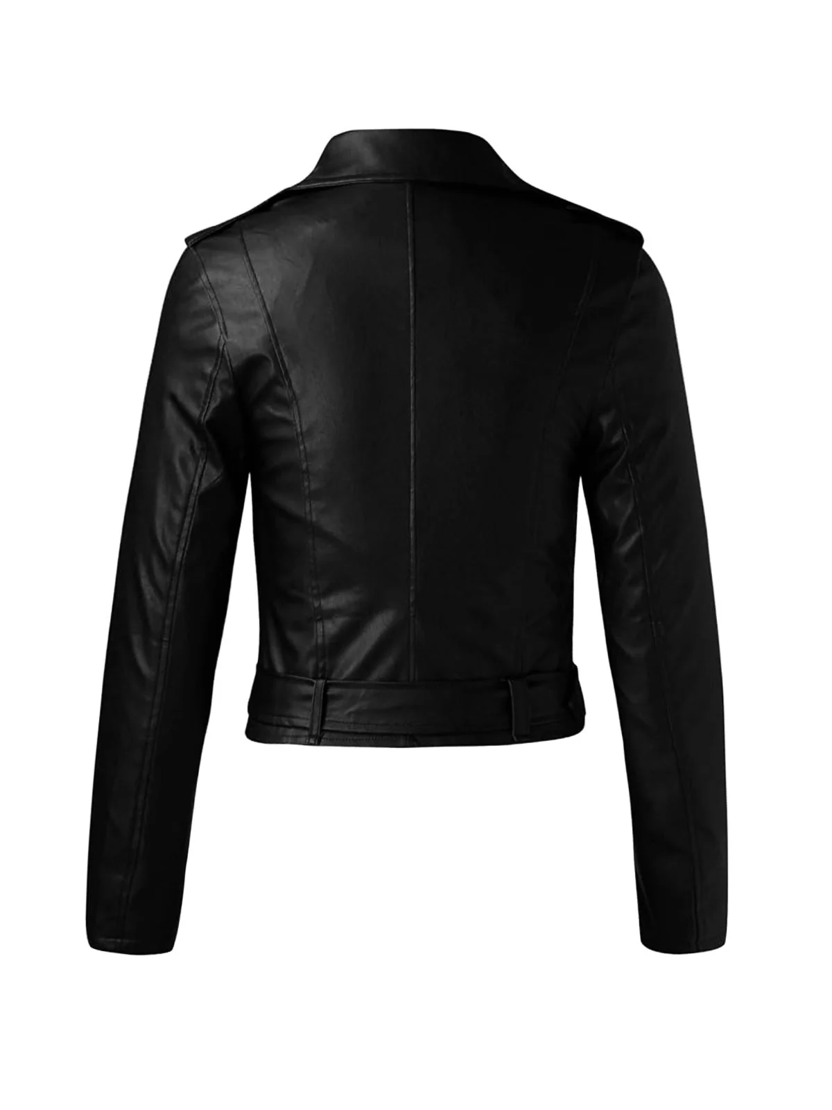 1980er Solide Revers PU Leder Gürtel Kurze Jacke - Image 2