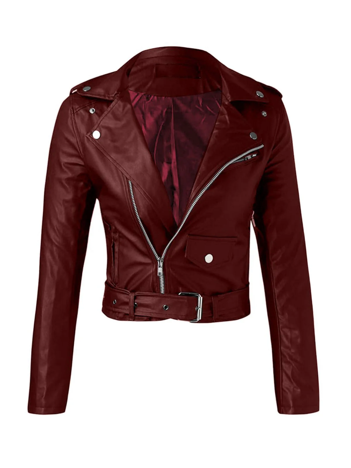 1980er Solide Revers PU Leder Gürtel Kurze Jacke - Image 3