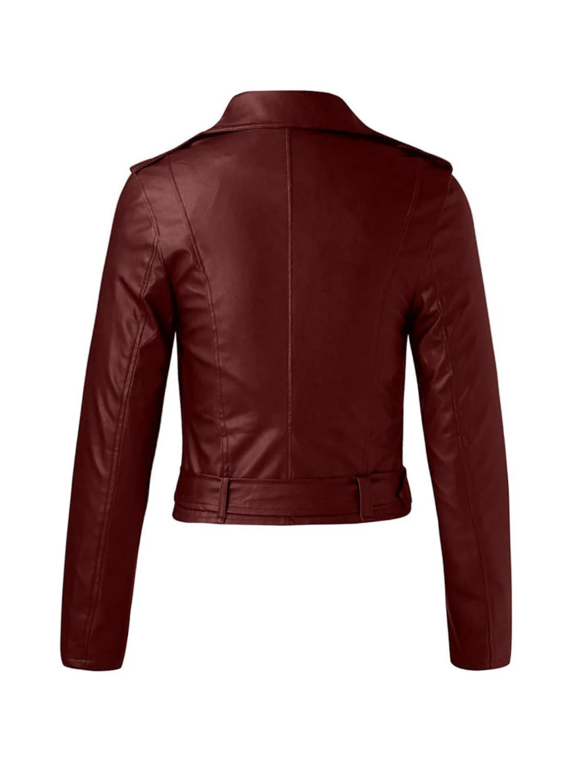 1980er Solide Revers PU Leder Gürtel Kurze Jacke - Image 4