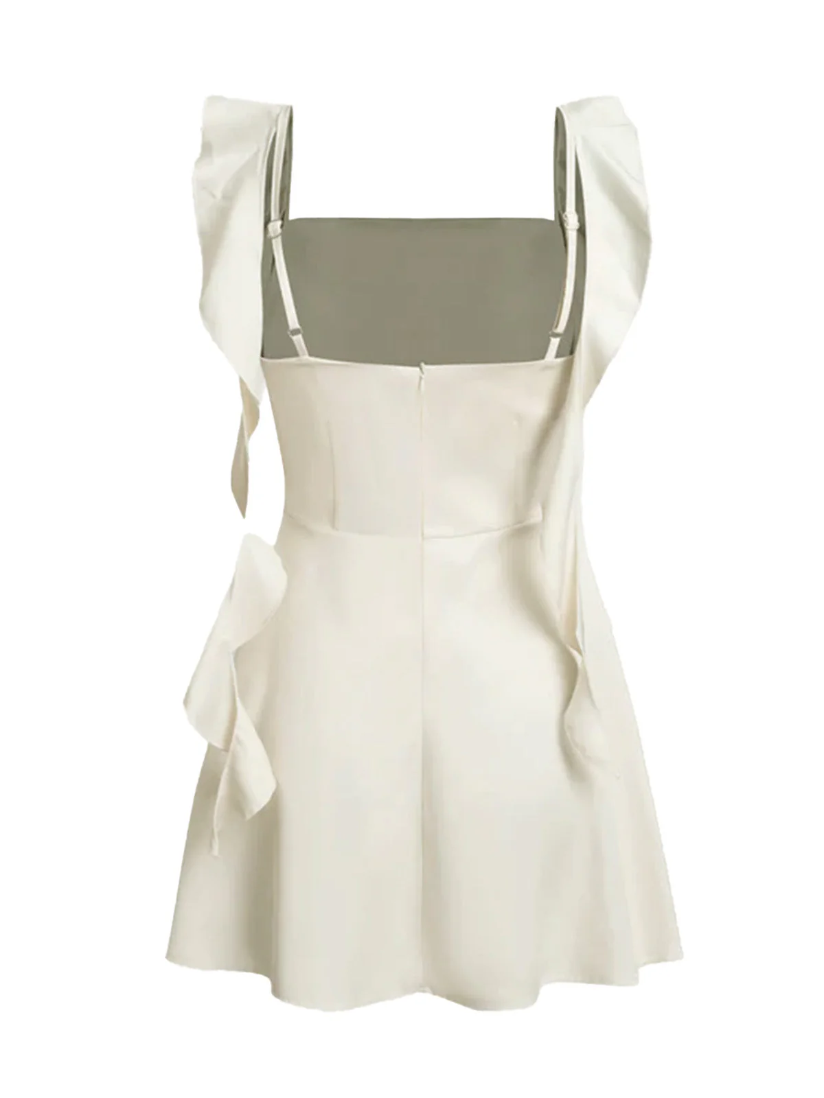 1980er Solide Rüschen Träger Quadratischer Hals Kleid - Image 2