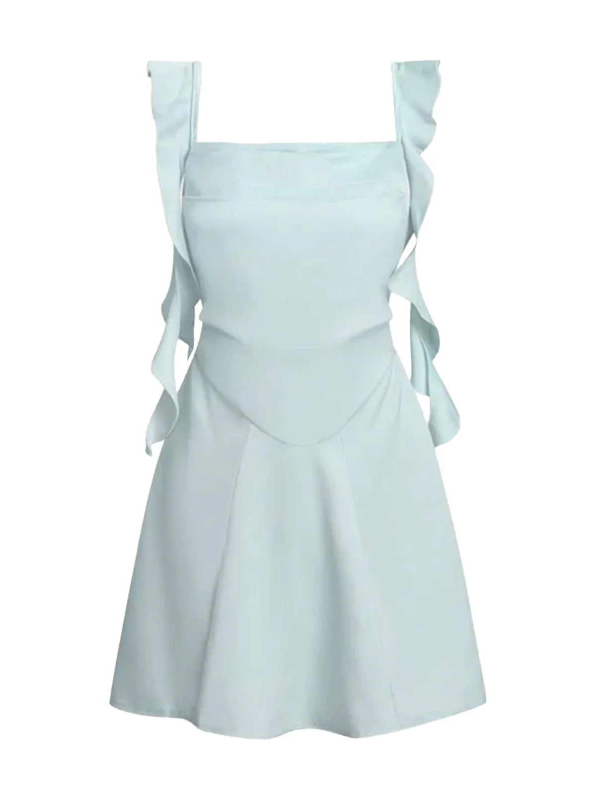 1980er Solide Rüschen Träger Quadratischer Hals Kleid - Image 4