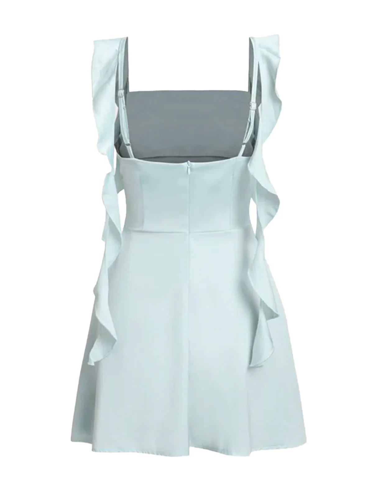1980er Solide Rüschen Träger Quadratischer Hals Kleid - Image 6