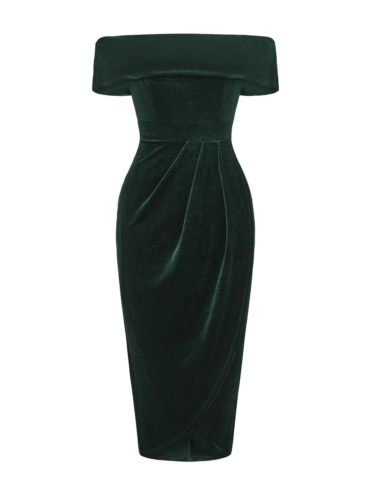 1980er Solide Samt Schulterfrei Midi Kleid - Image 11