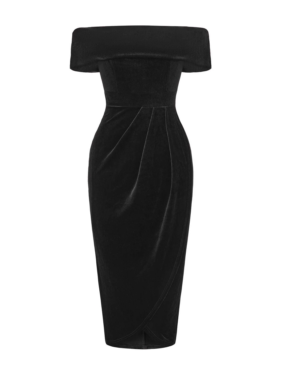1980er Solide Samt Schulterfrei Midi Kleid - Image 17