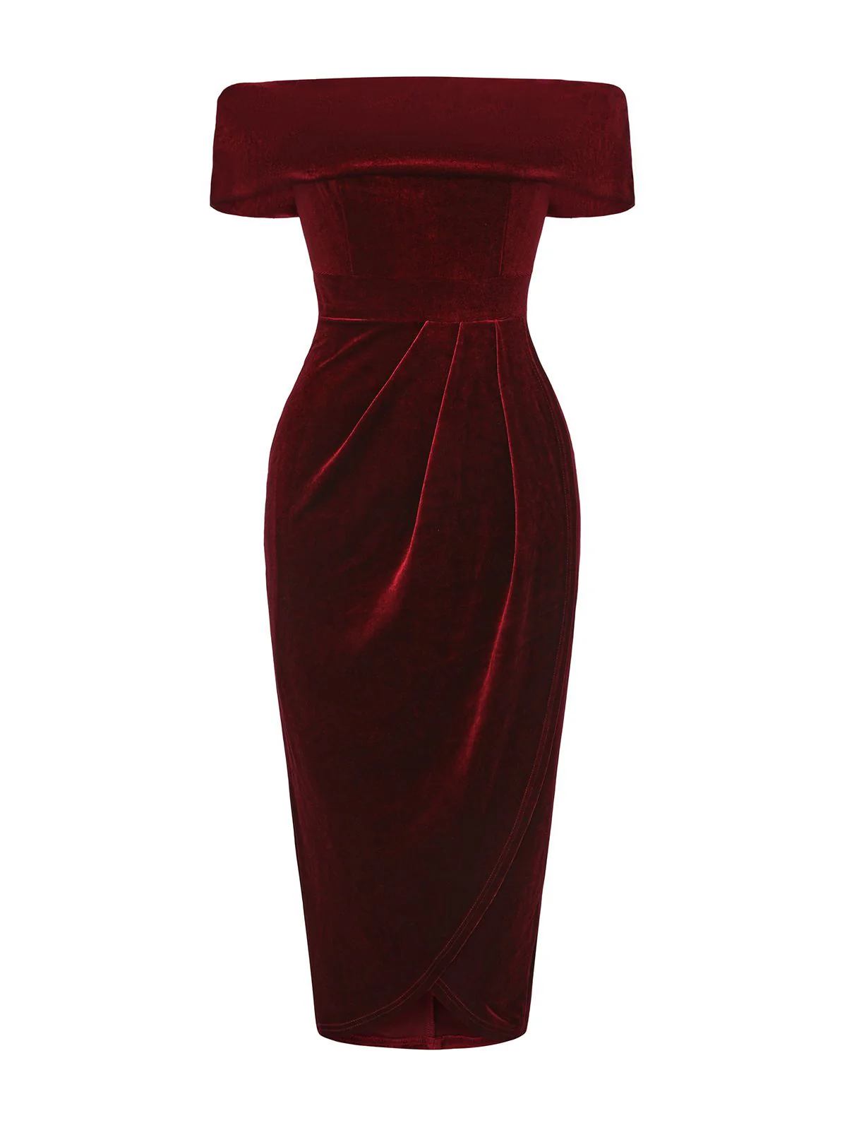 1980er Solide Samt Schulterfrei Midi Kleid - Image 2