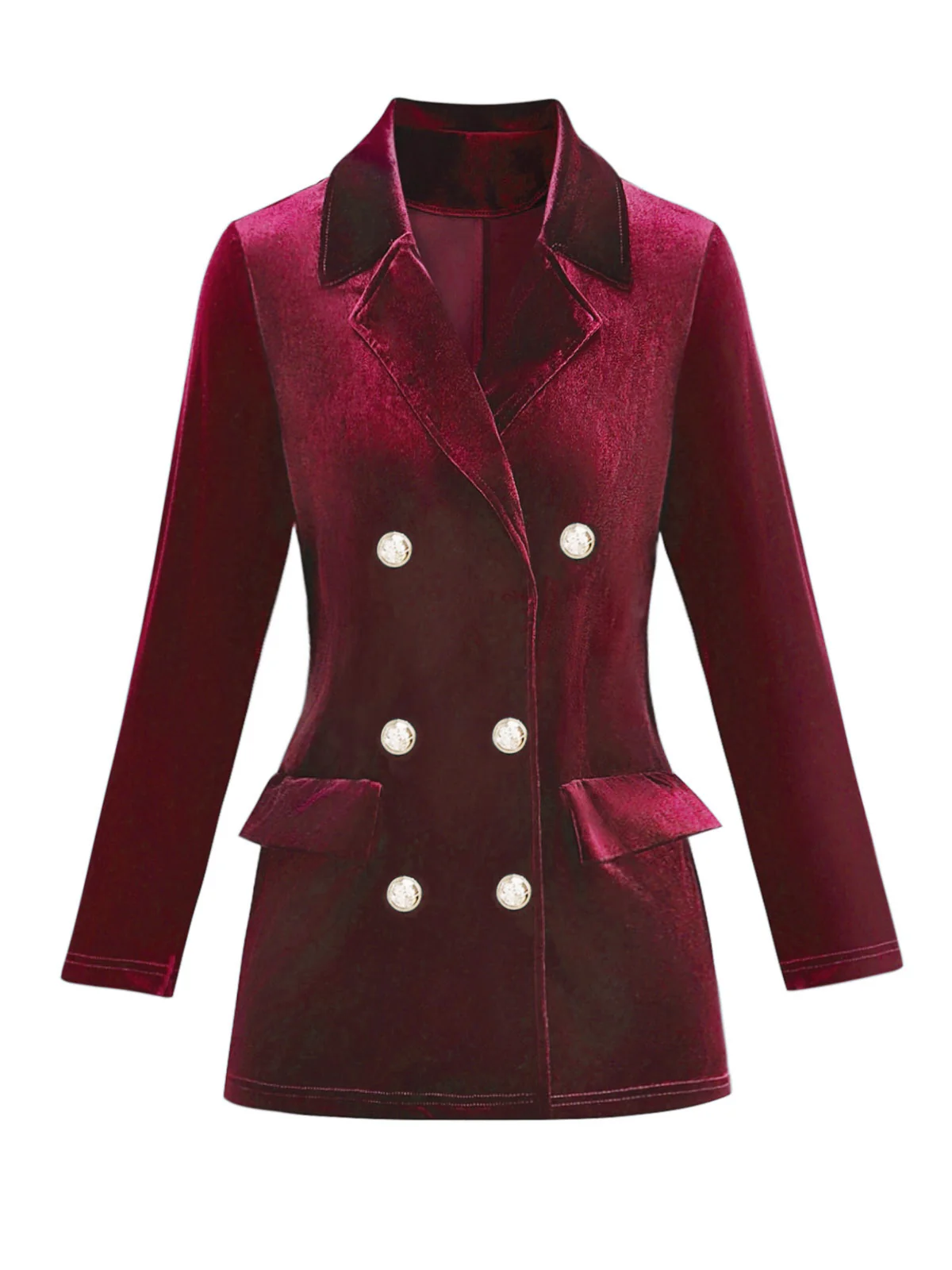 1980er Solide Samt Zweireihiger Revers Blazer - Image 2