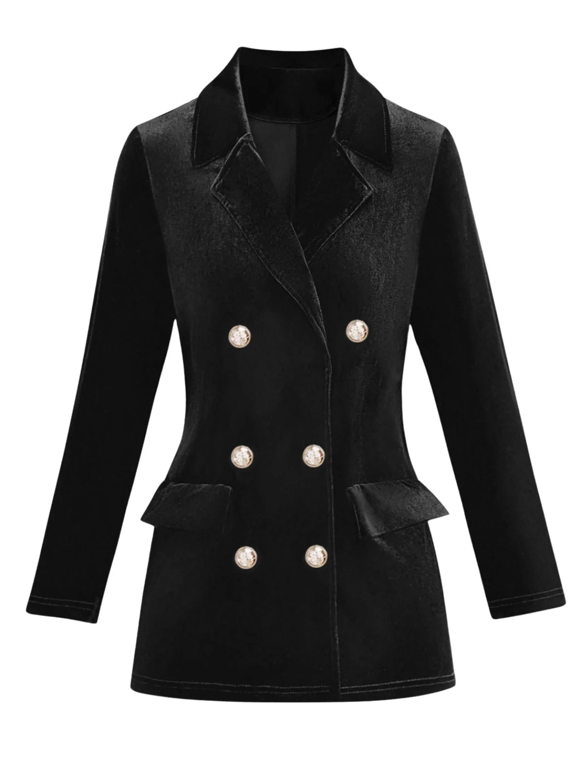 1980er Solide Samt Zweireihiger Revers Blazer - Image 4
