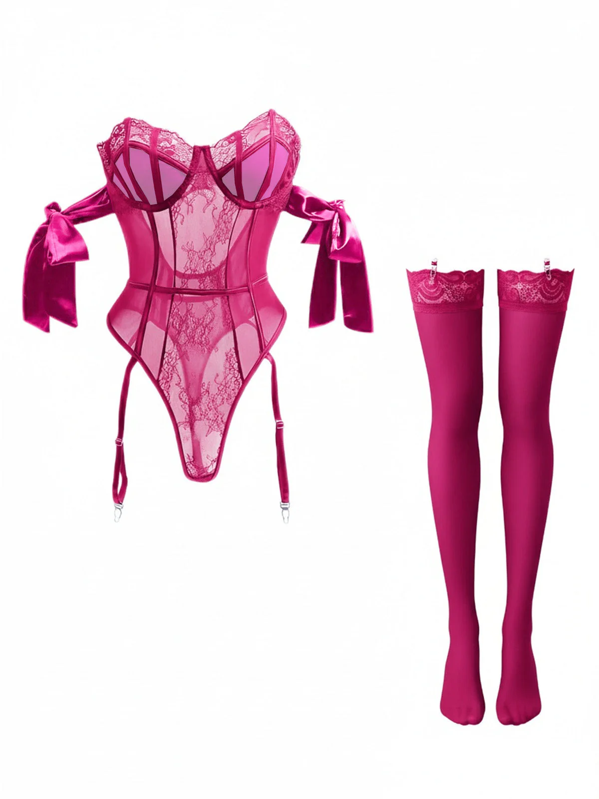 1980er Solide Schleife Bodysuit Pajama Mit Strümpfe - Image 10