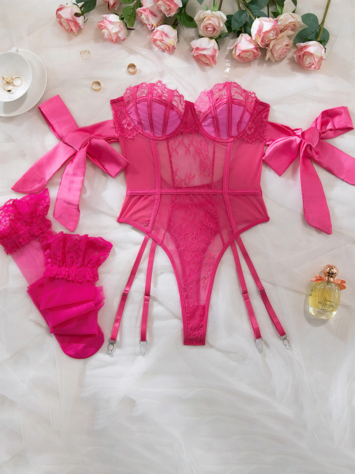 1980er Solide Schleife Bodysuit Pajama Mit Strümpfe - Image 15