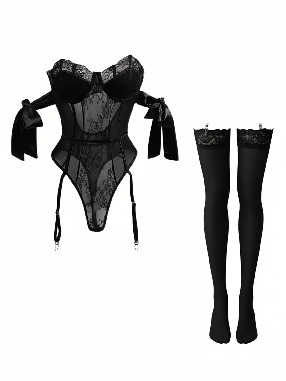 1980er Solide Schleife Bodysuit Pajama Mit Strümpfe - Image 6