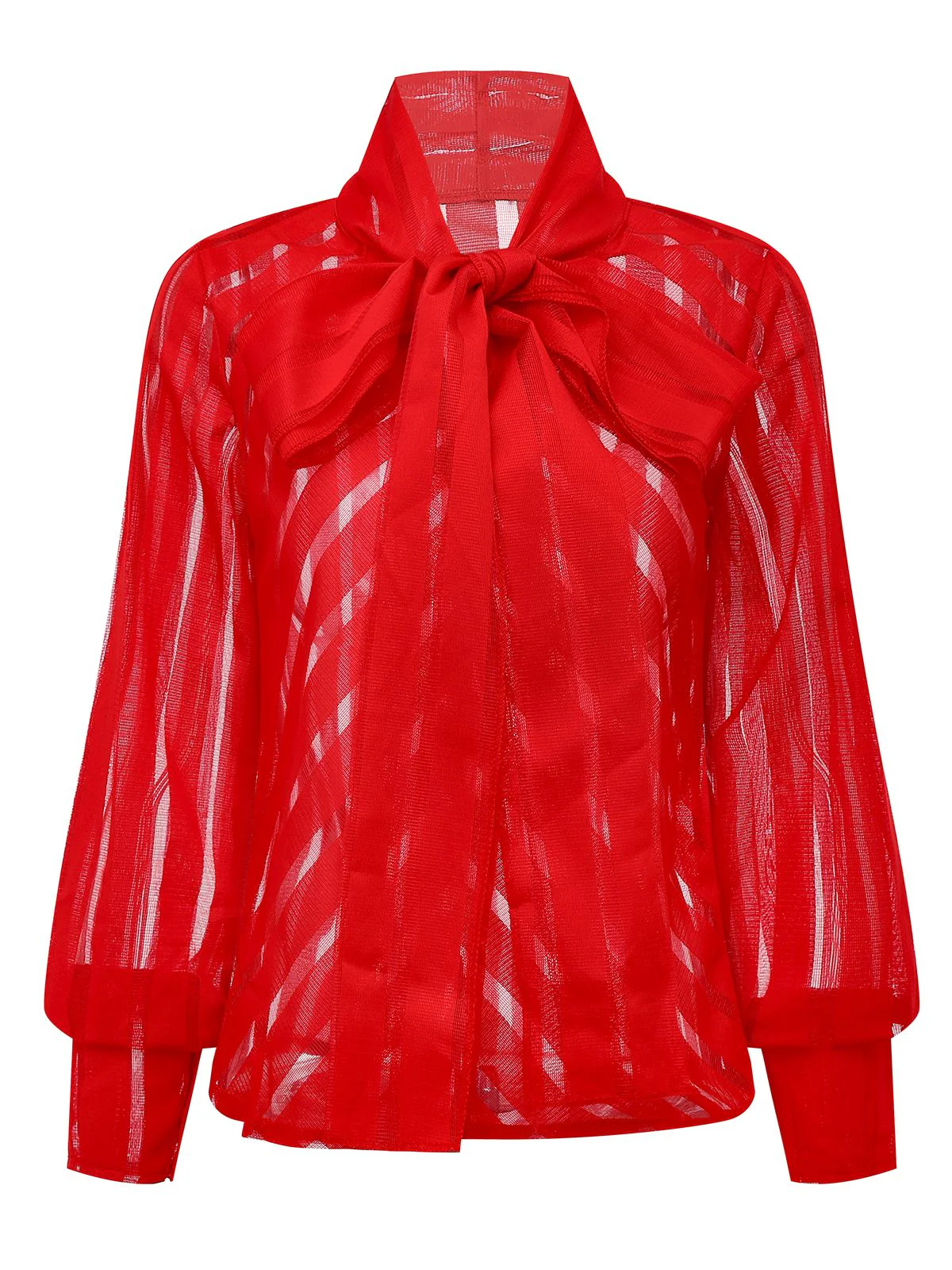 1980er Solide Sheer Netz Streifen Bogen Tie Bluse - Image 2