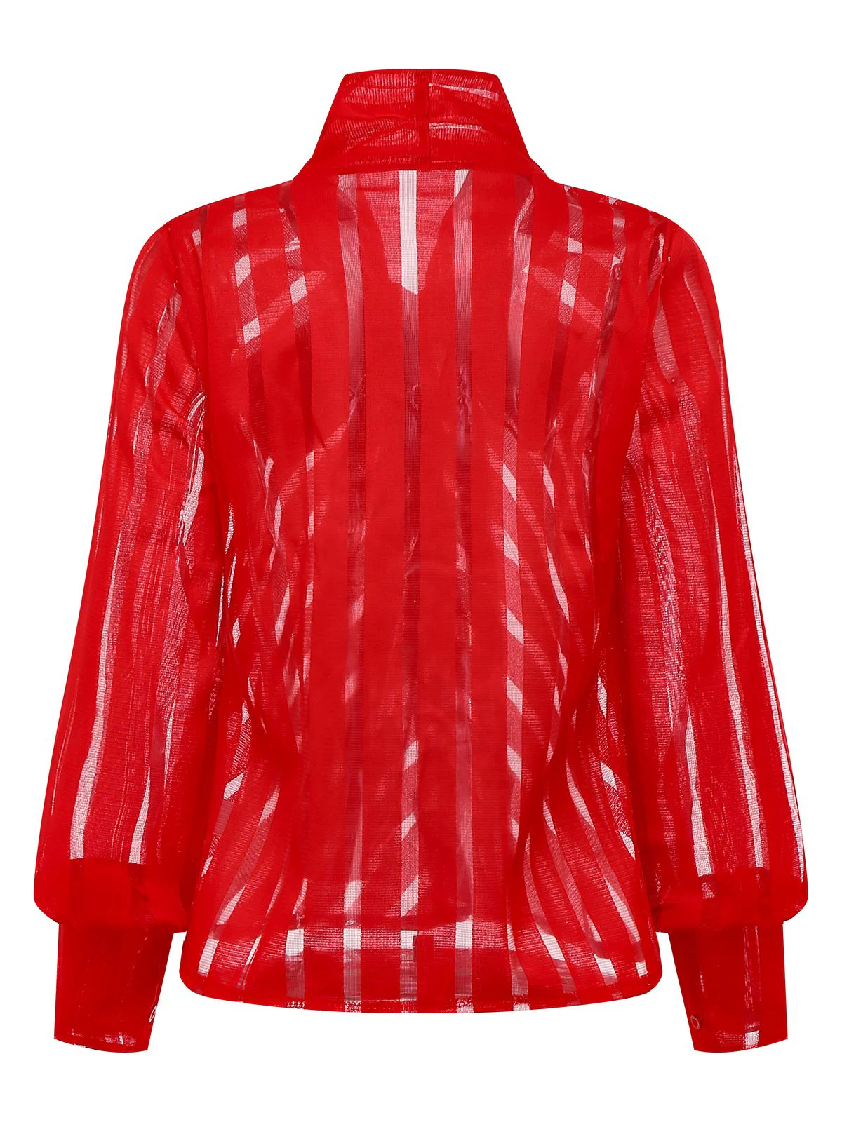1980er Solide Sheer Netz Streifen Bogen Tie Bluse - Image 3