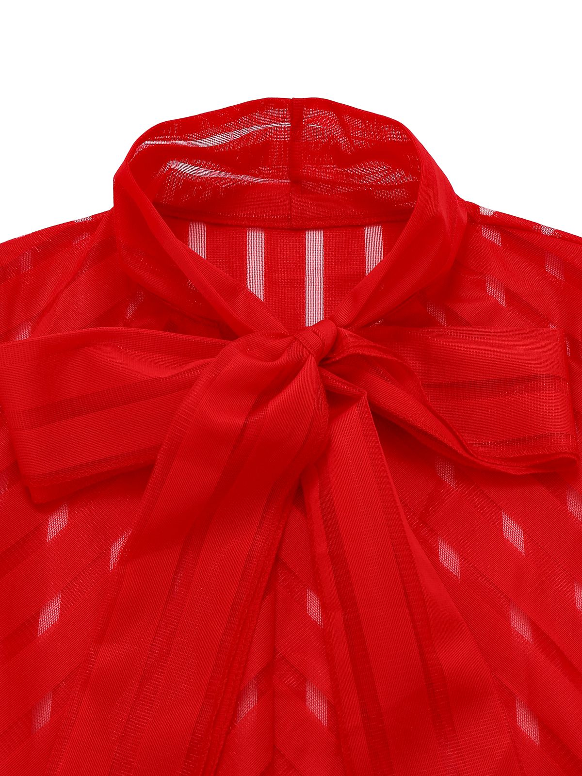1980er Solide Sheer Netz Streifen Bogen Tie Bluse - Image 4