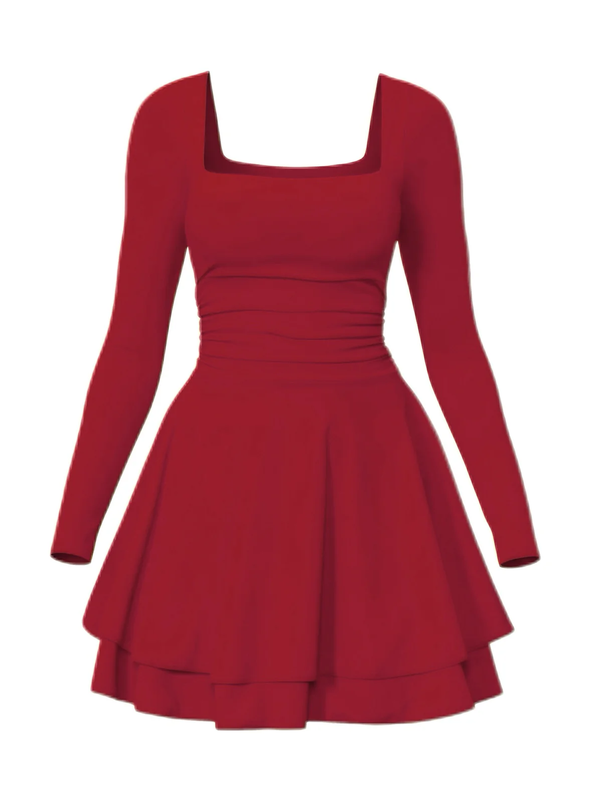 1980er Solide Tailliert Quadratischer Hals Langarm Kleid - Image 12