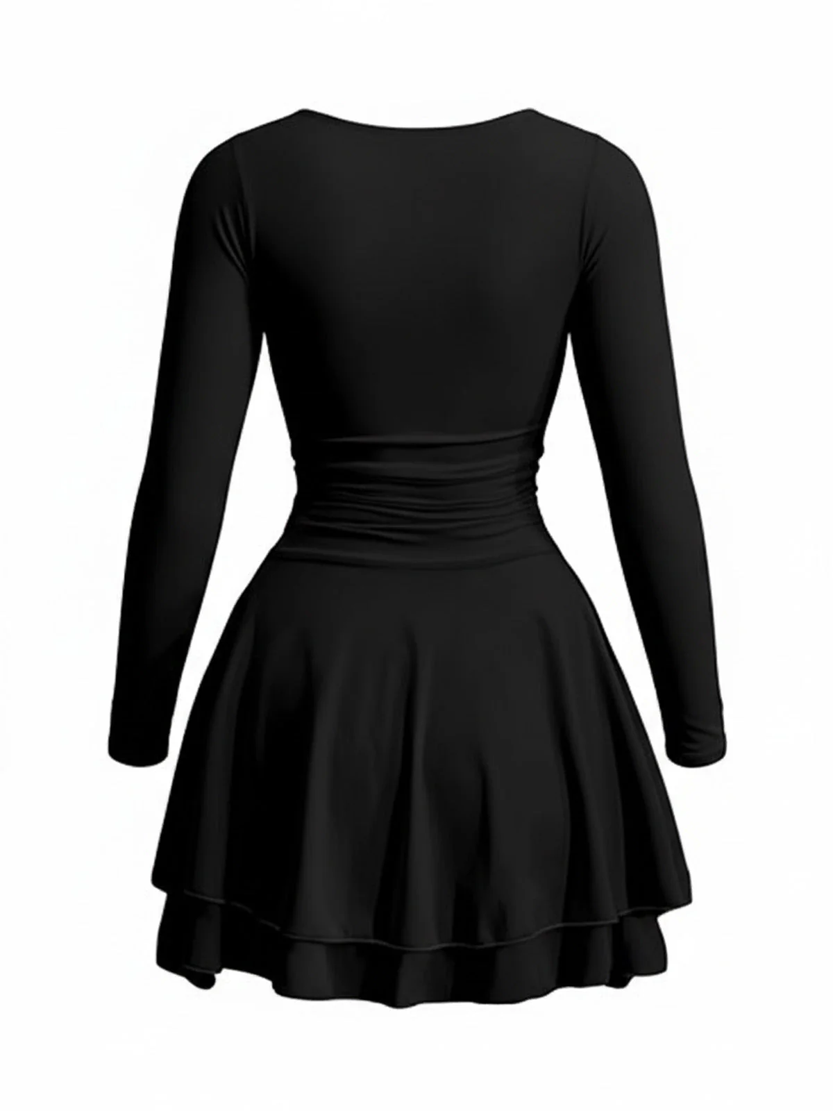 1980er Solide Tailliert Quadratischer Hals Langarm Kleid - Image 5