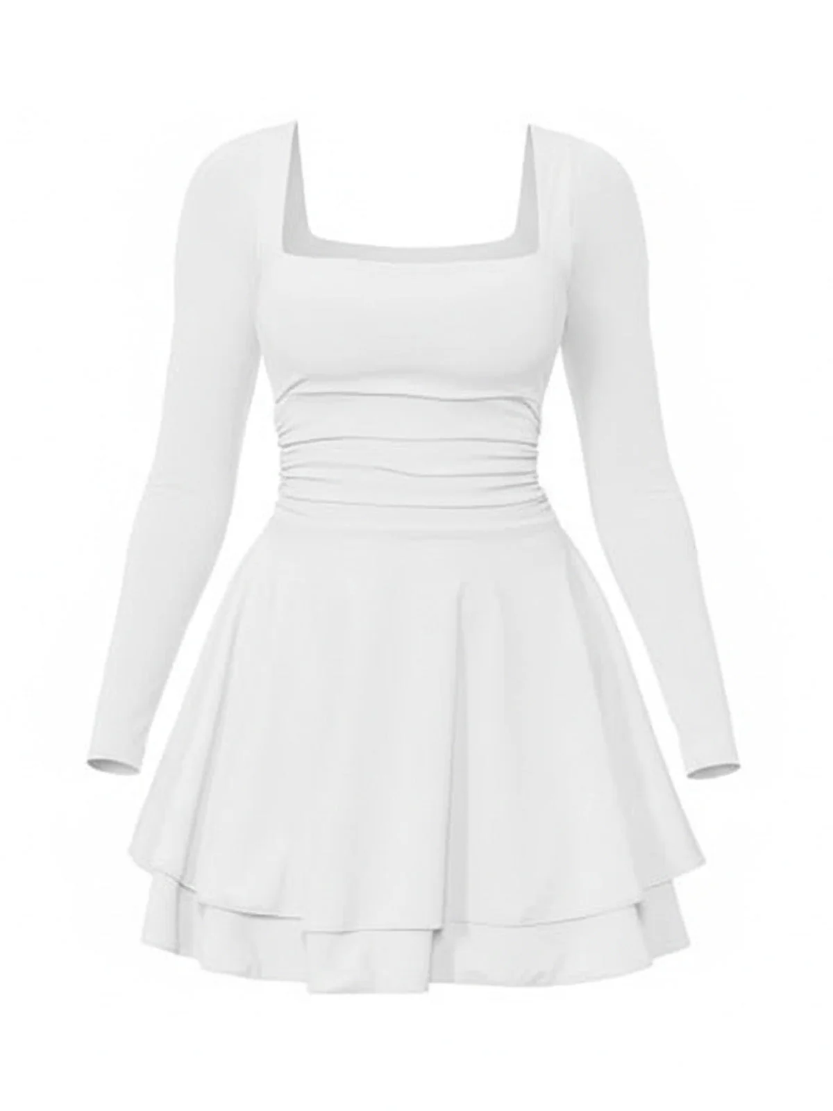1980er Solide Tailliert Quadratischer Hals Langarm Kleid - Image 9