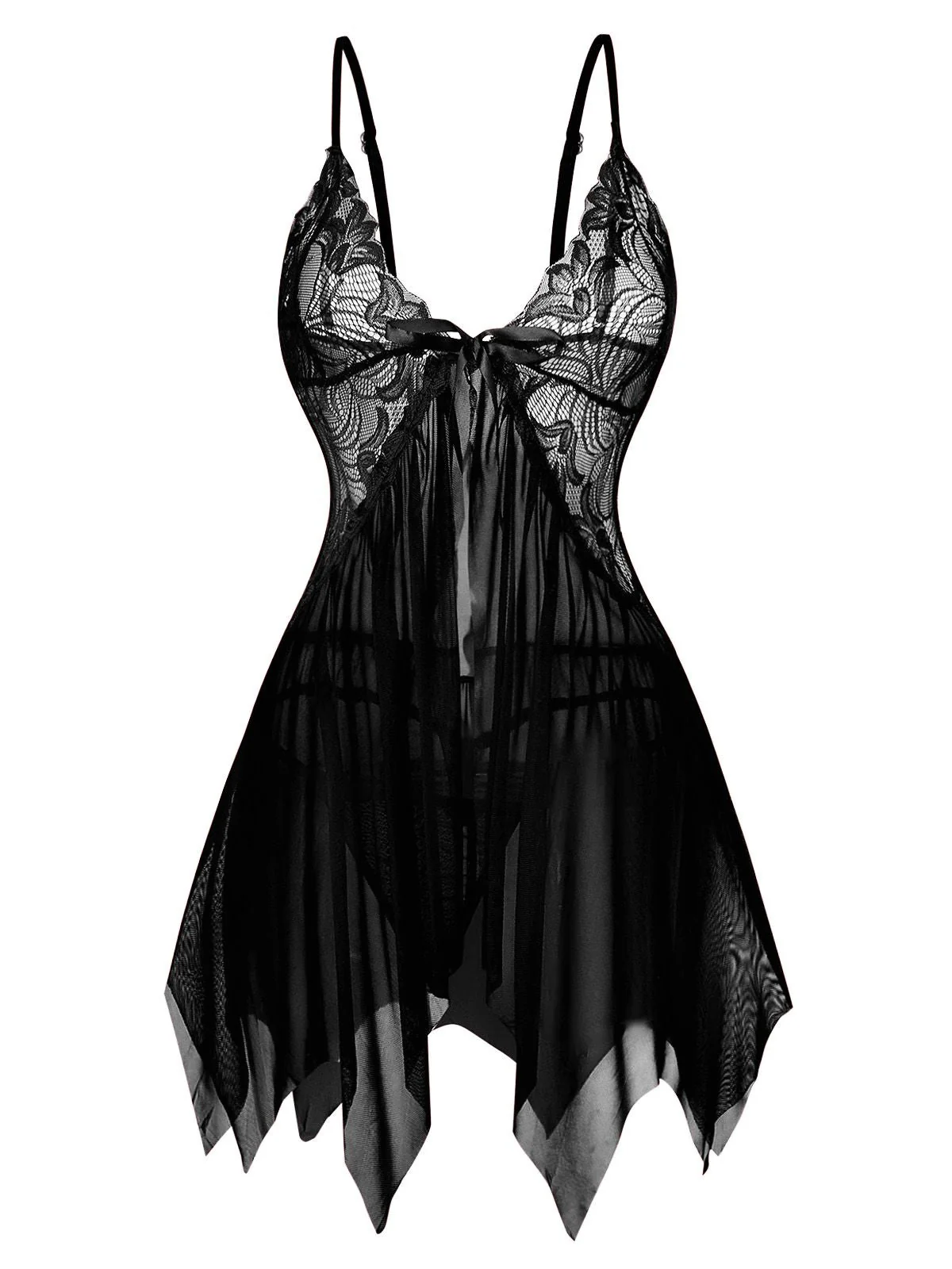1980er Spitze Satin Band Babydoll Dessous Set - Image 8