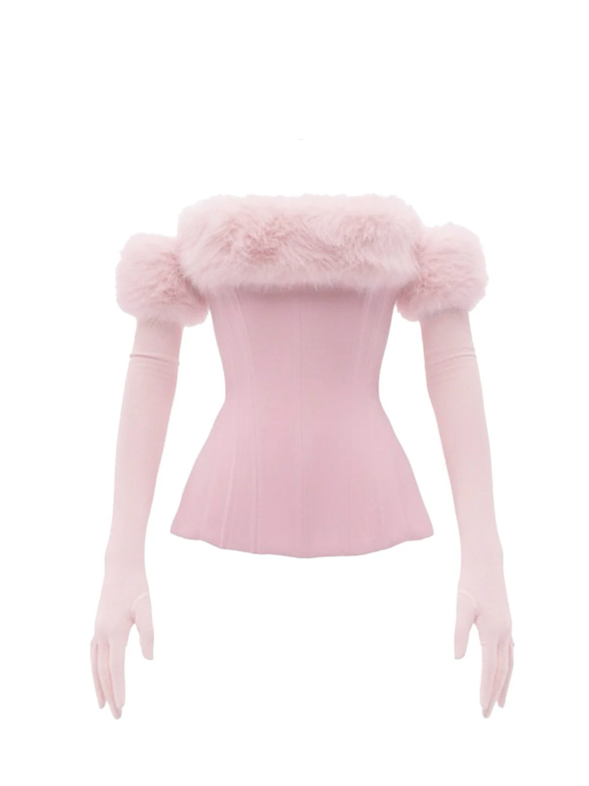1980er Trägerlos Plüsch Tailliert Top Mit Langen Handschuhen - Image 3