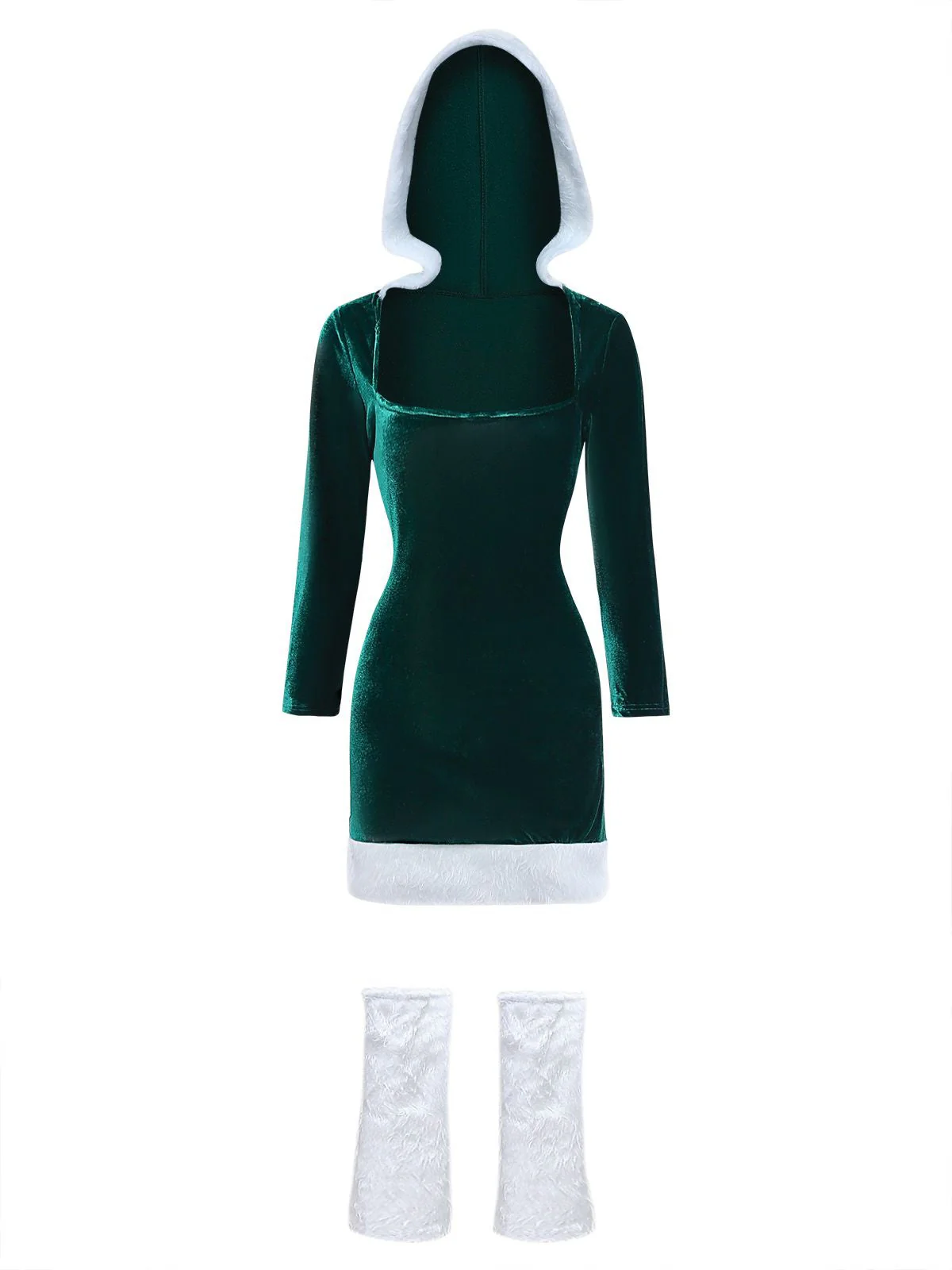 1980er Weihnachten Pelzbesatz Hooded Samt Kleid - Image 2
