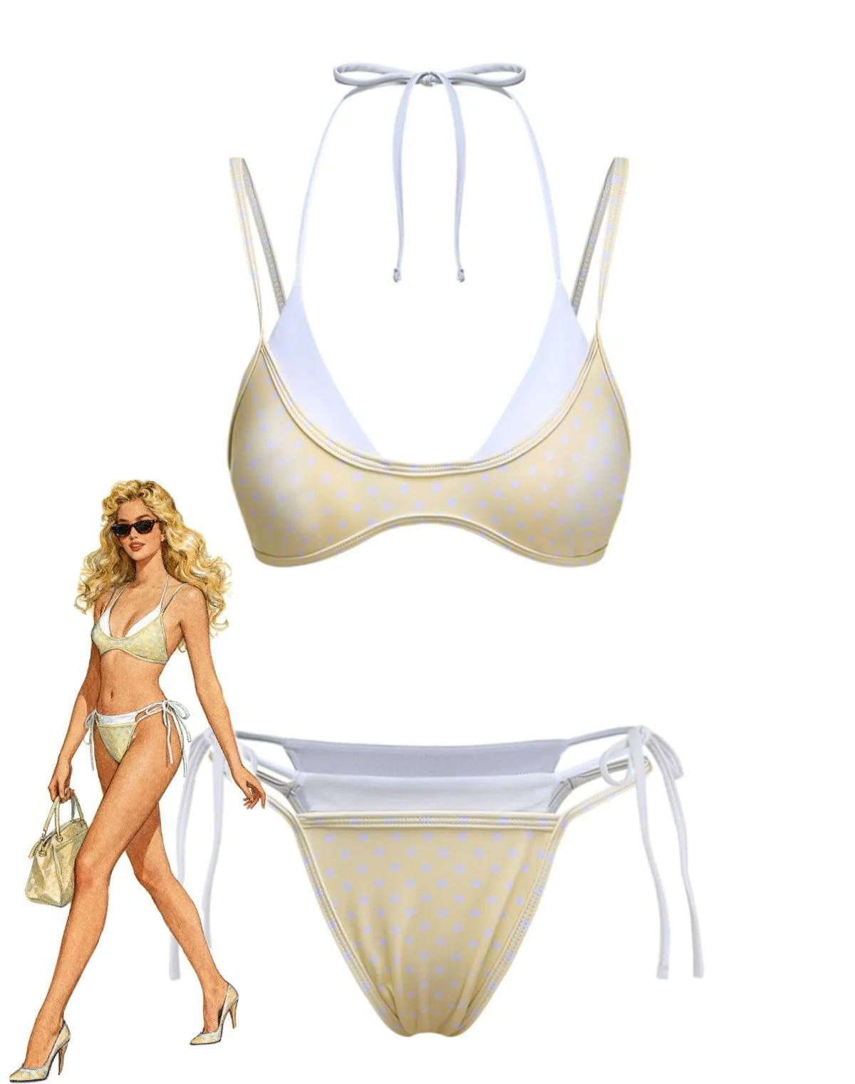 1980er Zweiteiler-Optik Seitlich zum Binden Bikini Set - Image 6