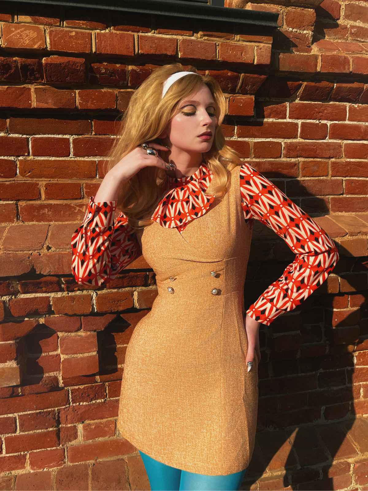 2PCS Orange 1960er Bluse & Tweed Mini Kleid - Image 2