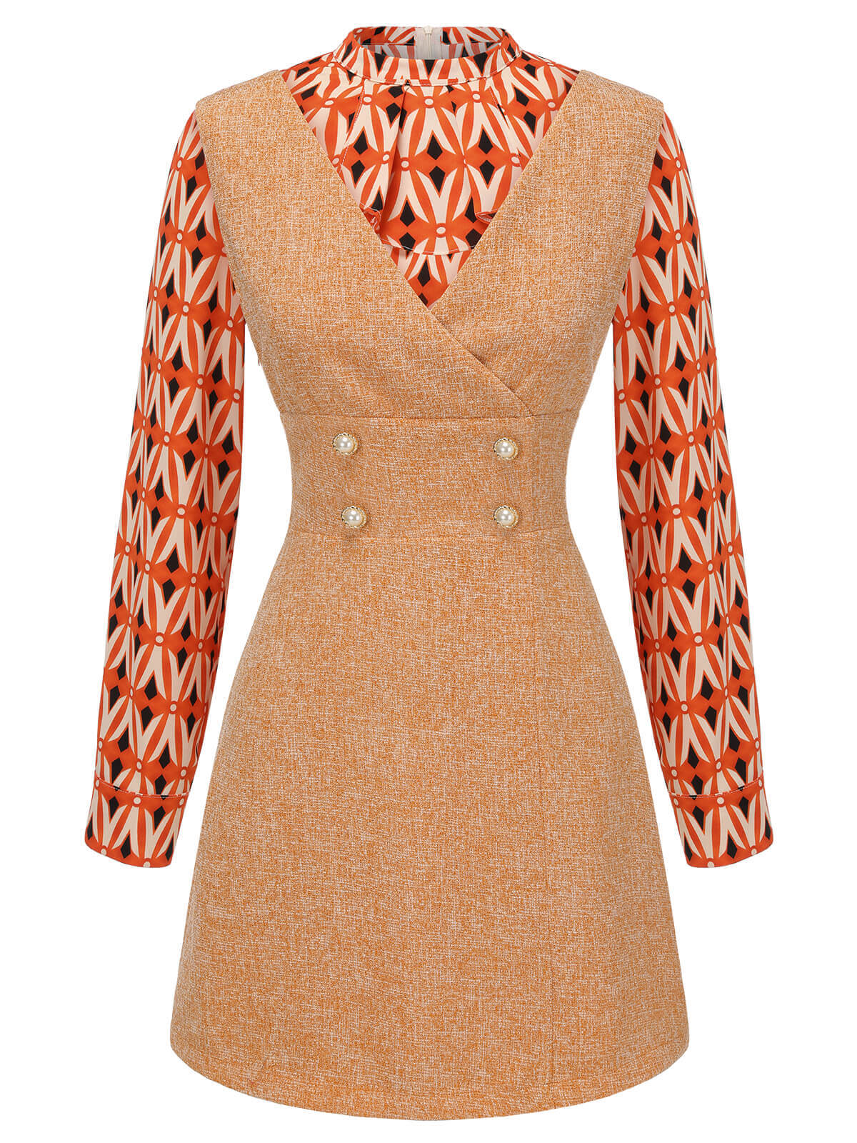 2PCS Orange 1960er Bluse & Tweed Mini Kleid - Image 3