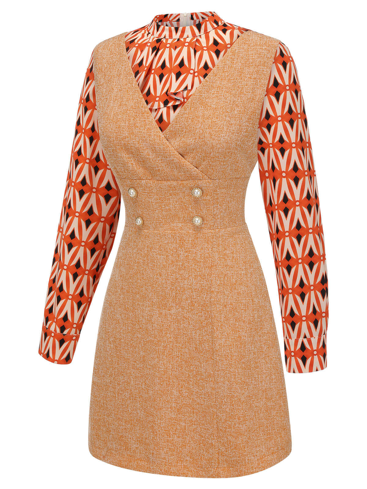 2PCS Orange 1960er Bluse & Tweed Mini Kleid - Image 4