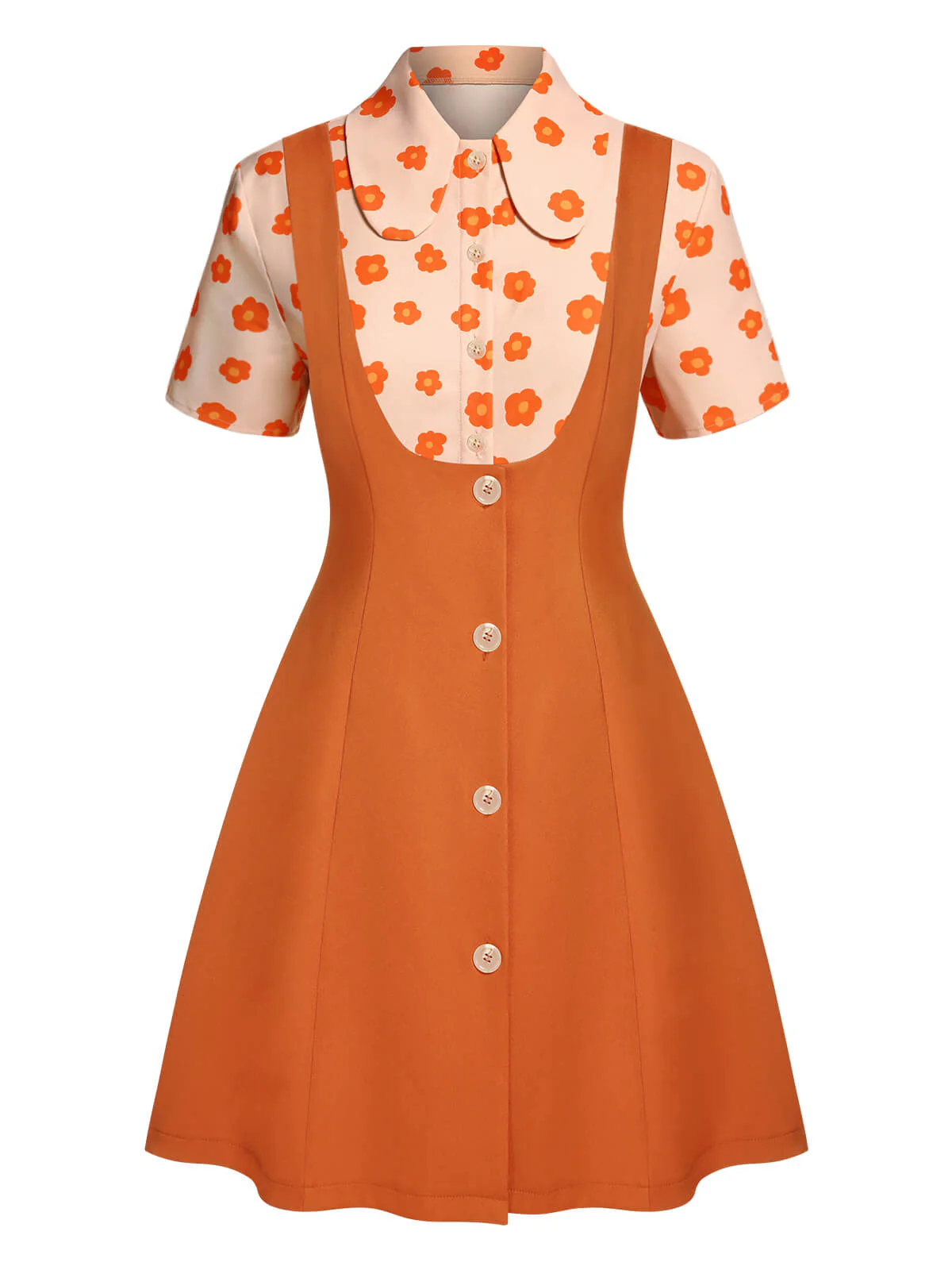 2PCS Orange 1960er Blumen Hemd & Rock - Image 2