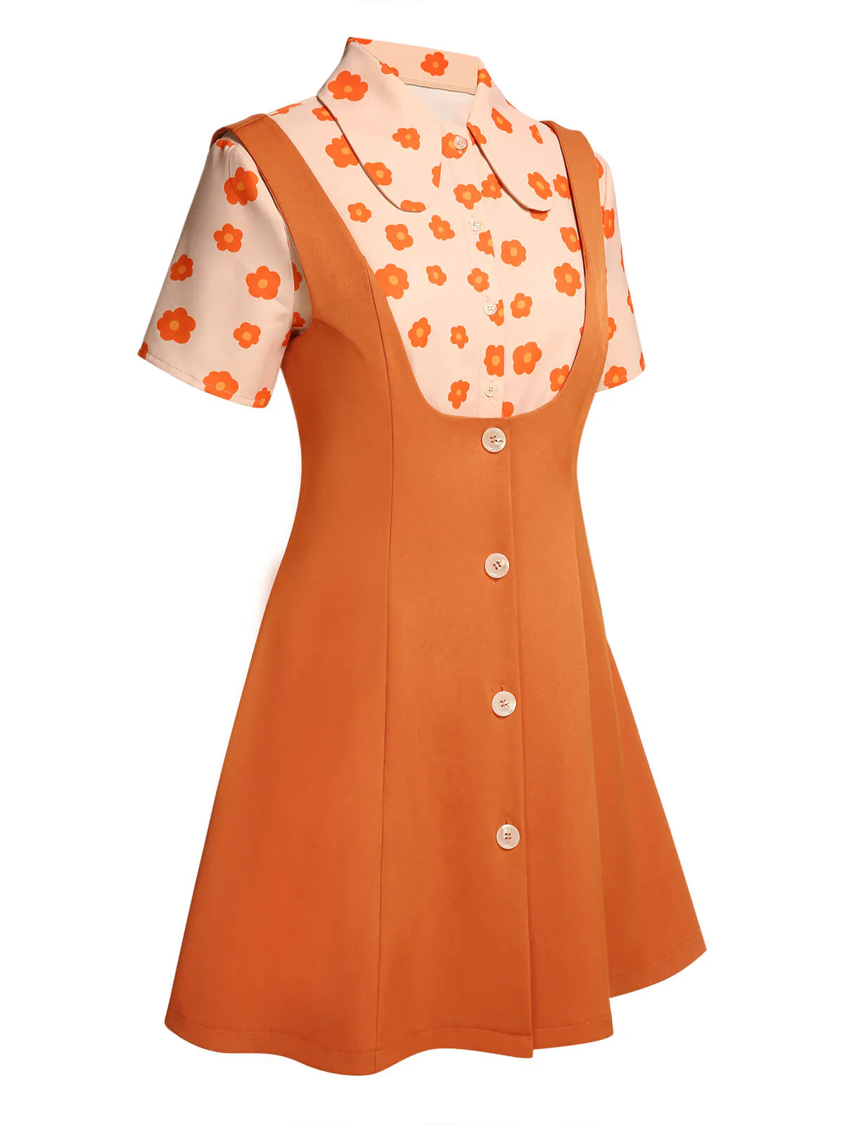 2PCS Orange 1960er Blumen Hemd & Rock - Image 3
