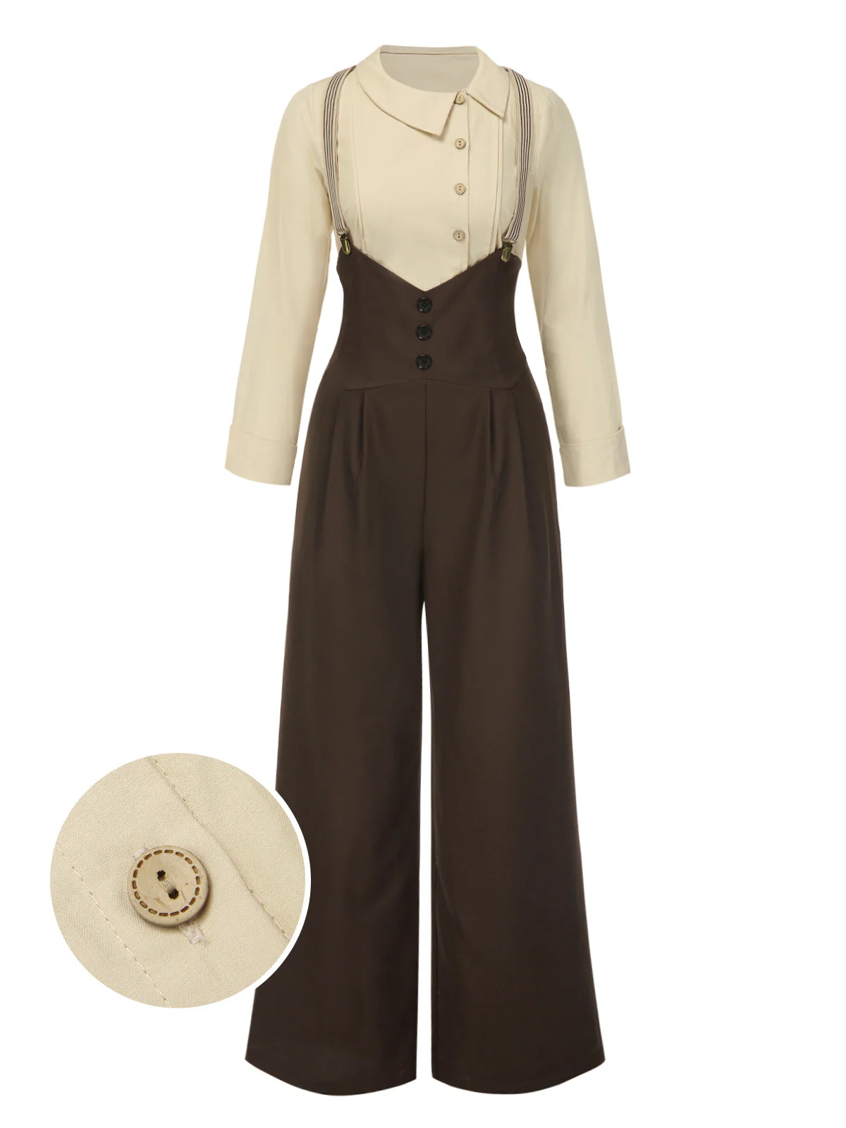 2PCS 1930er Baumwolle Solide Bluse & Latzhose - Image 6