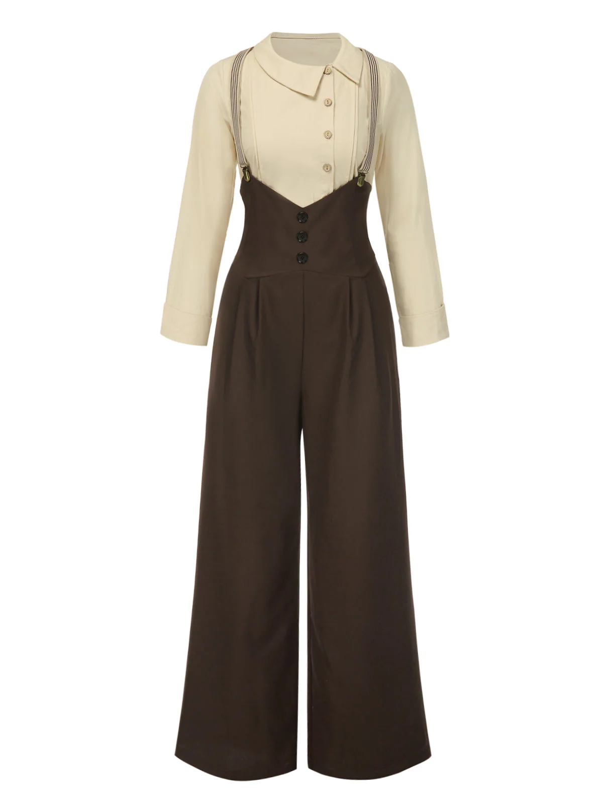 2PCS 1930er Baumwolle Solide Bluse & Latzhose - Image 7