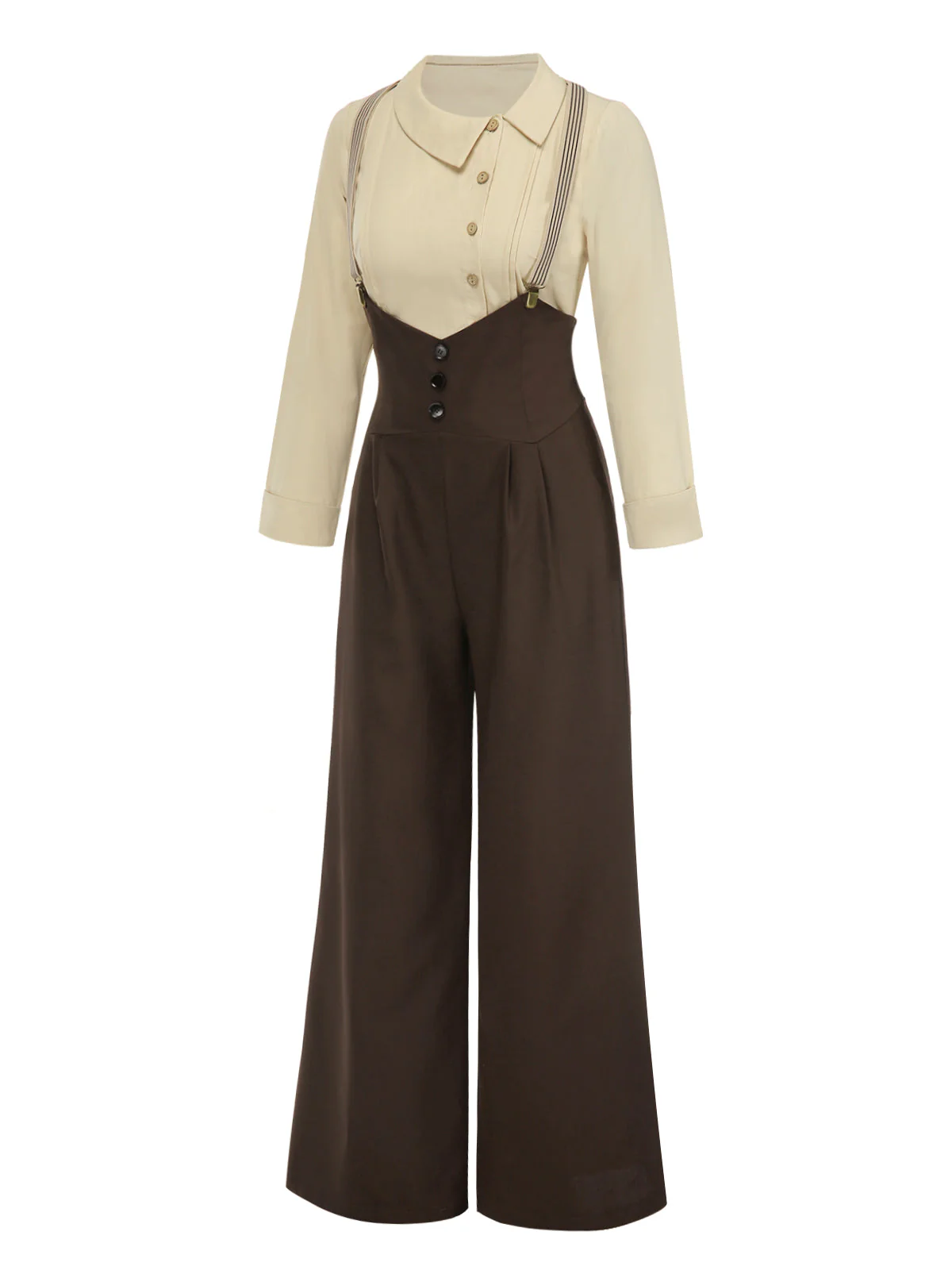2PCS 1930er Baumwolle Solide Bluse & Latzhose - Image 8