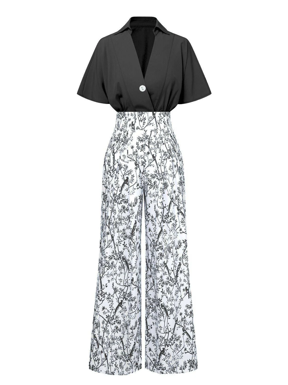 2PCS 1930er Dolman-Ärmel Revers Bluse & Blumen Hosen - Image 3
