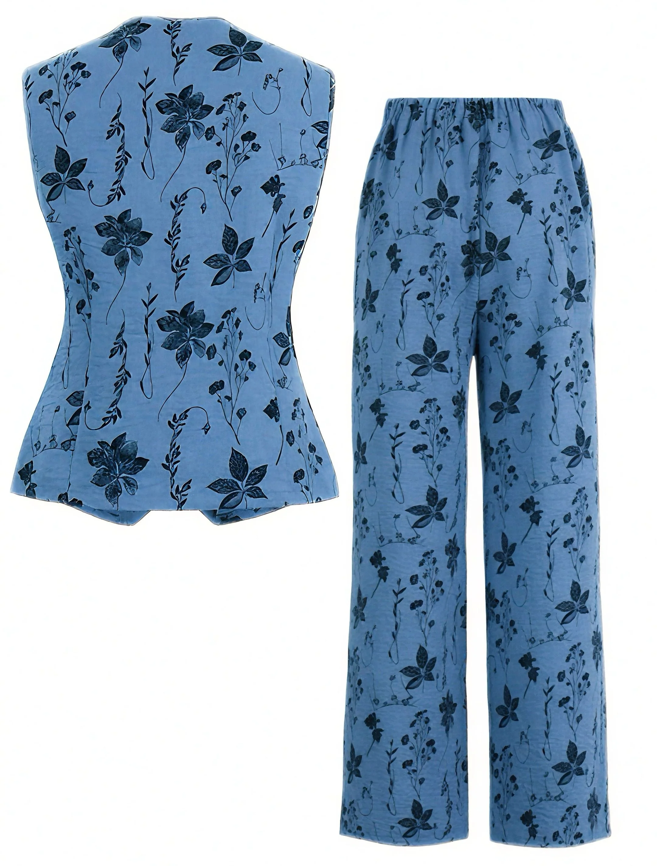2PCS 1940er Blumen V-Ausschnitt Vest & Hosen - Image 2