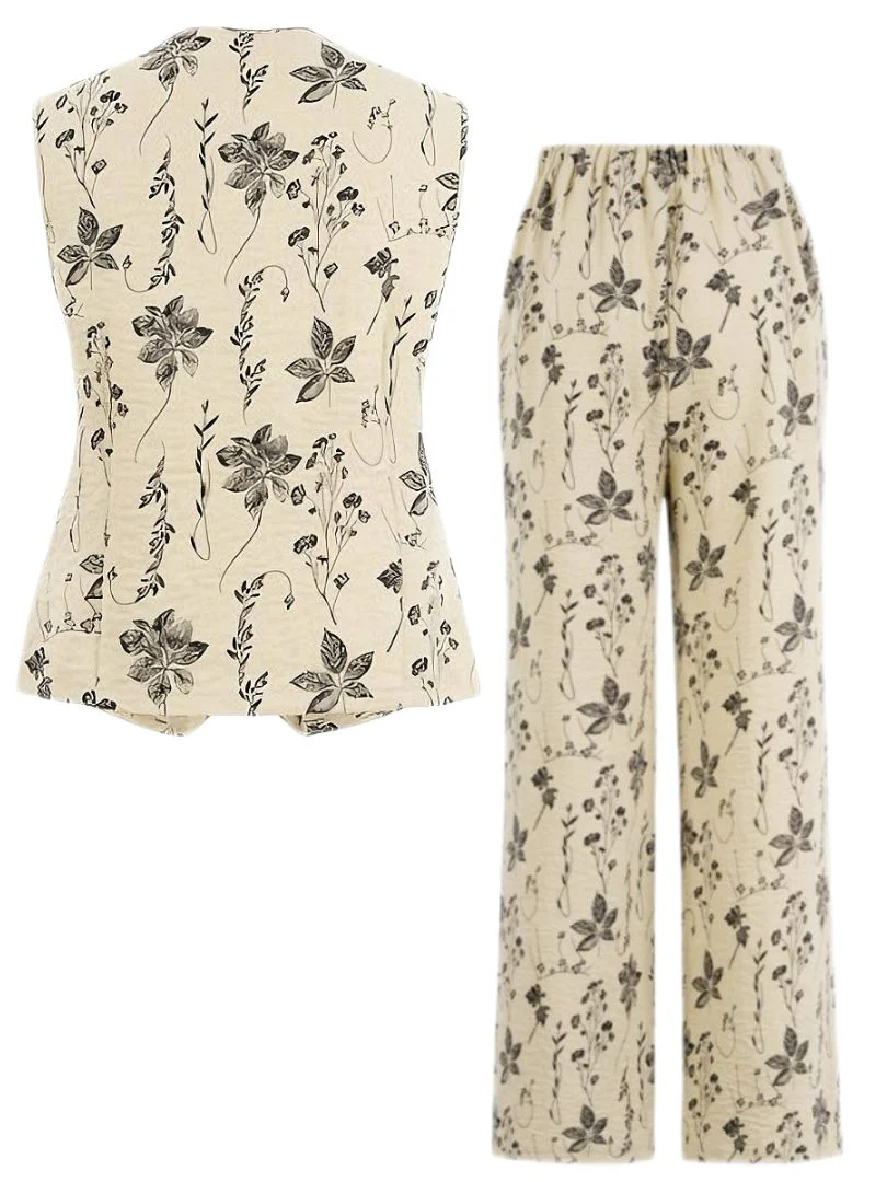 2PCS 1940er Blumen V-Ausschnitt Vest & Hosen - Image 4