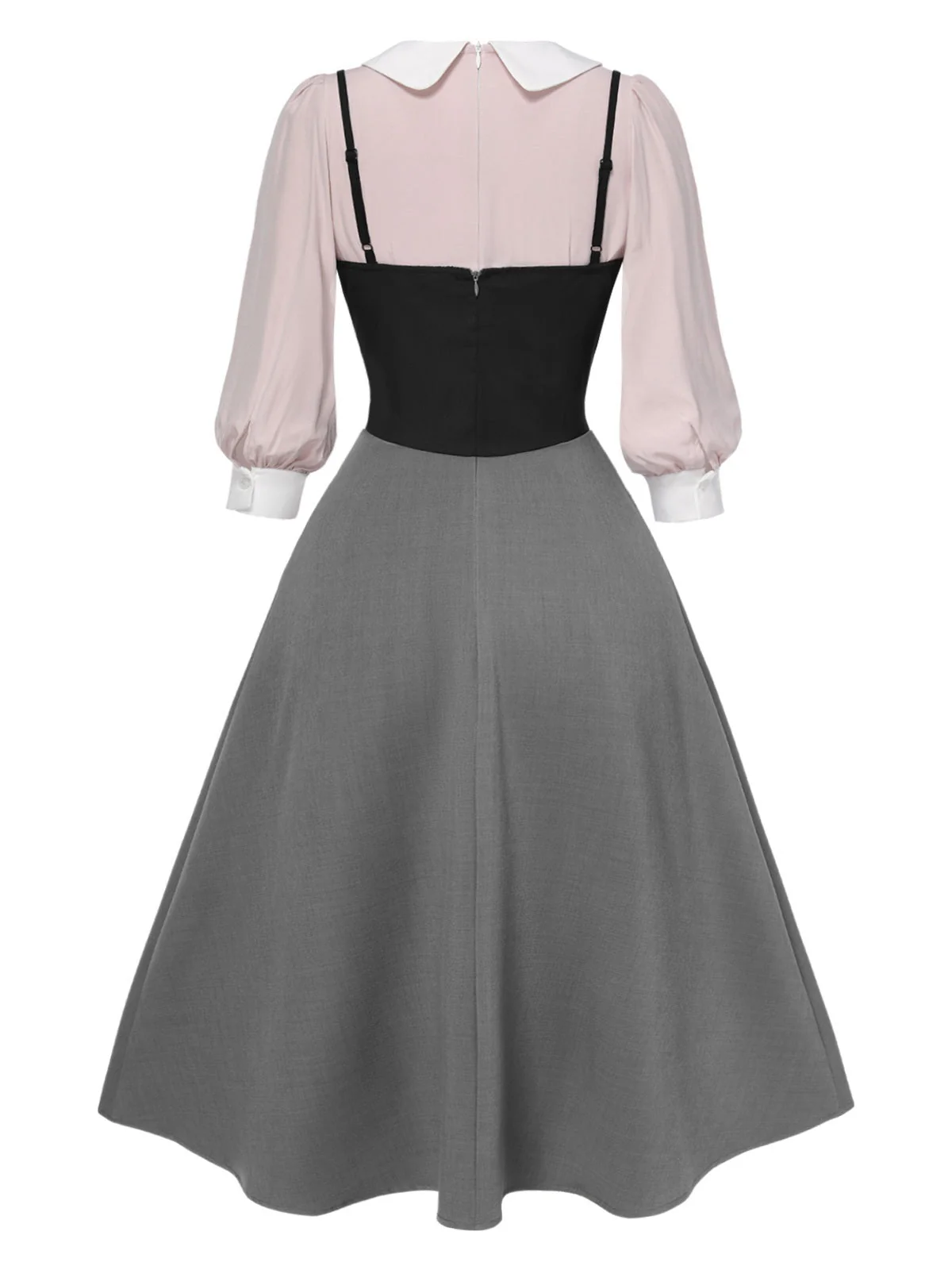 2PCS 1940er Farbblock Rosa Bluse & Grau Kleid - Image 7