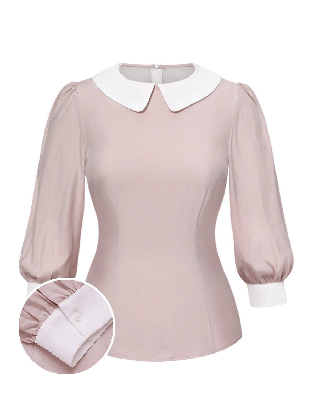 2PCS 1940er Farbblock Rosa Bluse & Grau Kleid - Image 8