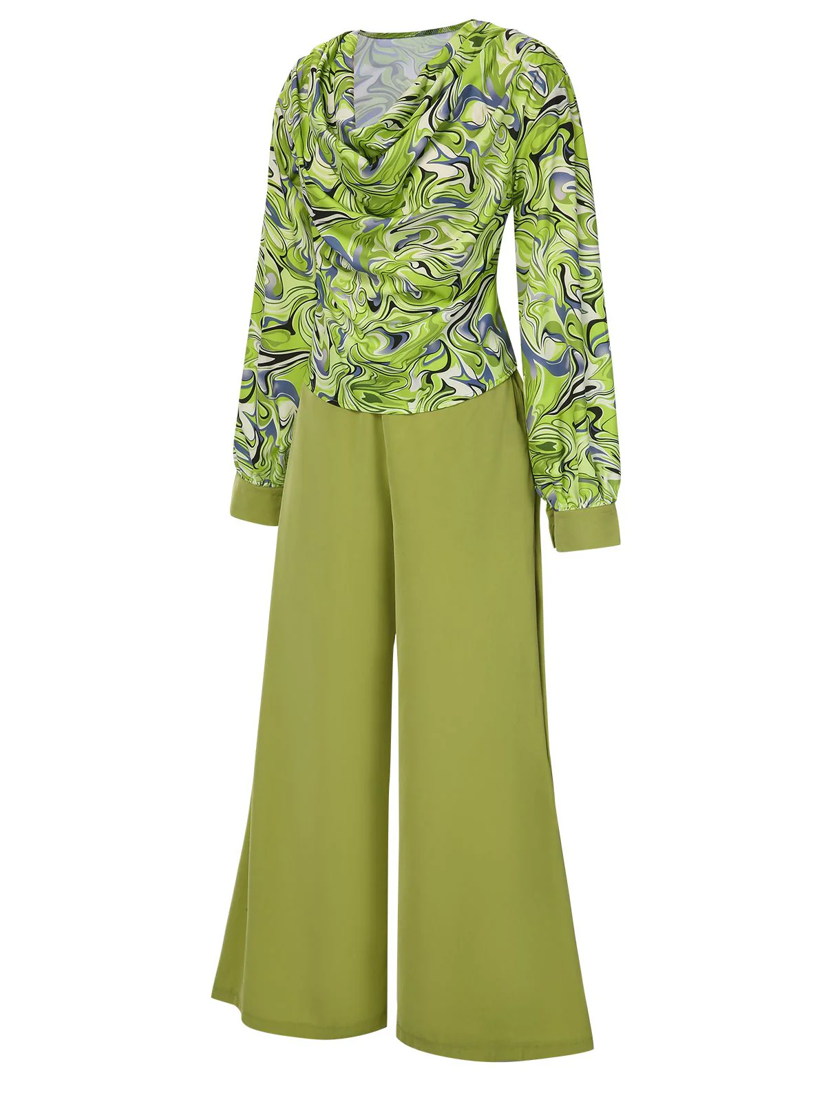 2PCS 1940er Grün Geometrisch Top & Weitem Bein Hose - Image 3