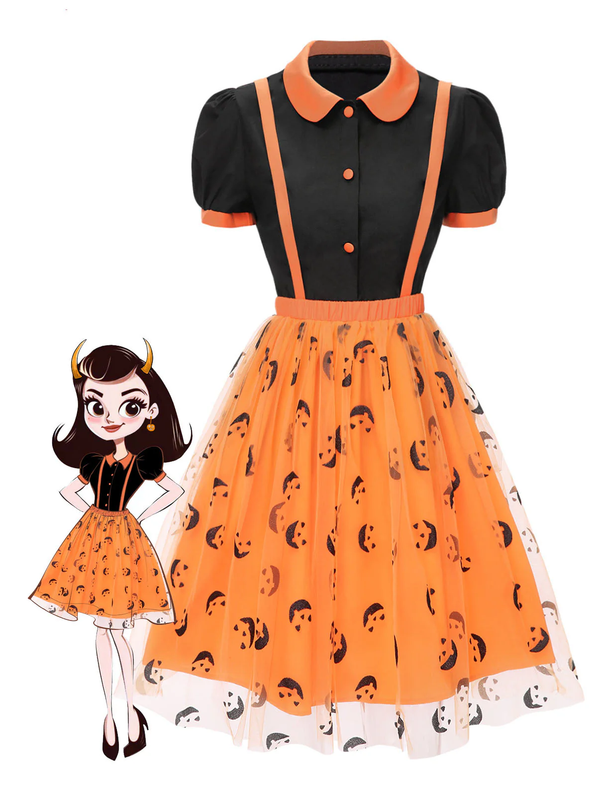 2PCS 1940er Halloween Peter Pan Kragen Bluse & Masche Rock - Image 2