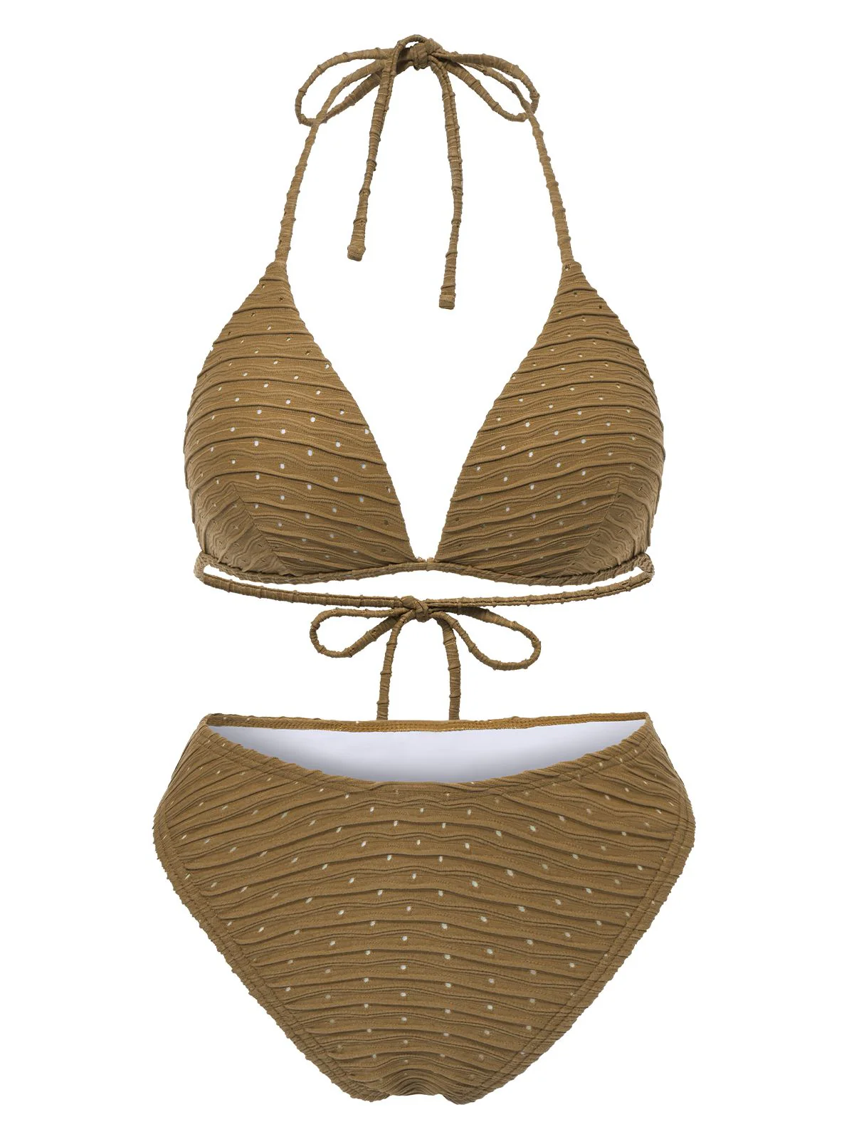 2PCS 1940er Halter Textur Solide Bikini Set & Cover-Up - Image 2