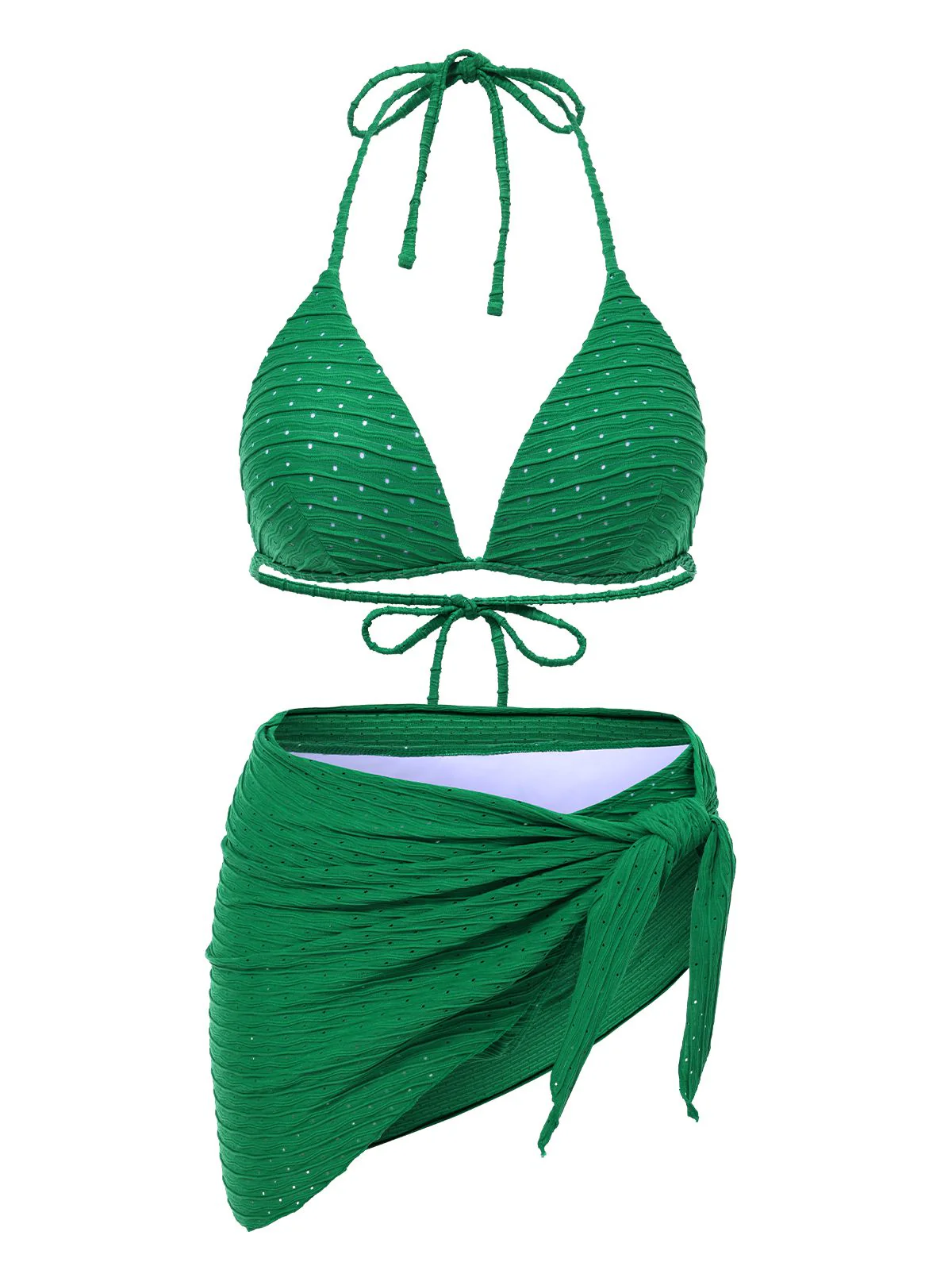2PCS 1940er Halter Textur Solide Bikini Set & Cover-Up - Image 5