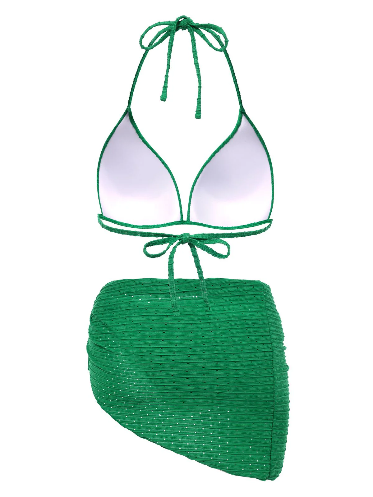 2PCS 1940er Halter Textur Solide Bikini Set & Cover-Up - Image 6
