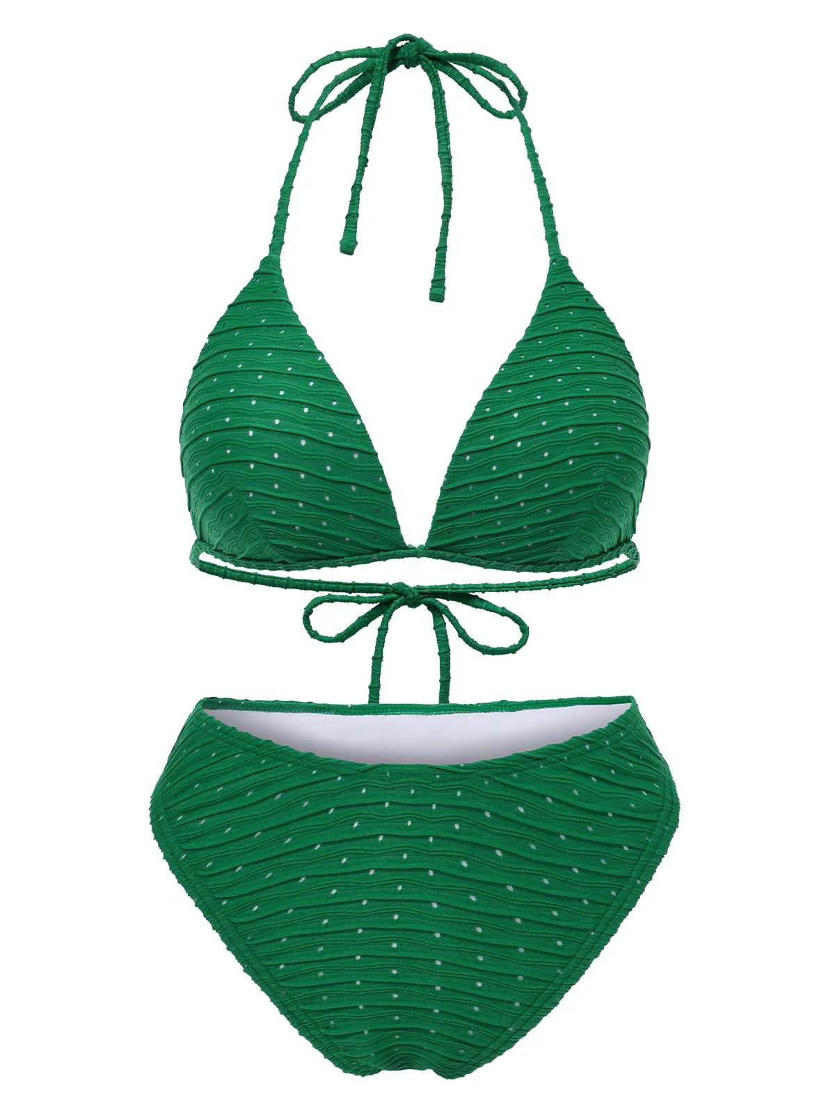 2PCS 1940er Halter Textur Solide Bikini Set & Cover-Up - Image 7