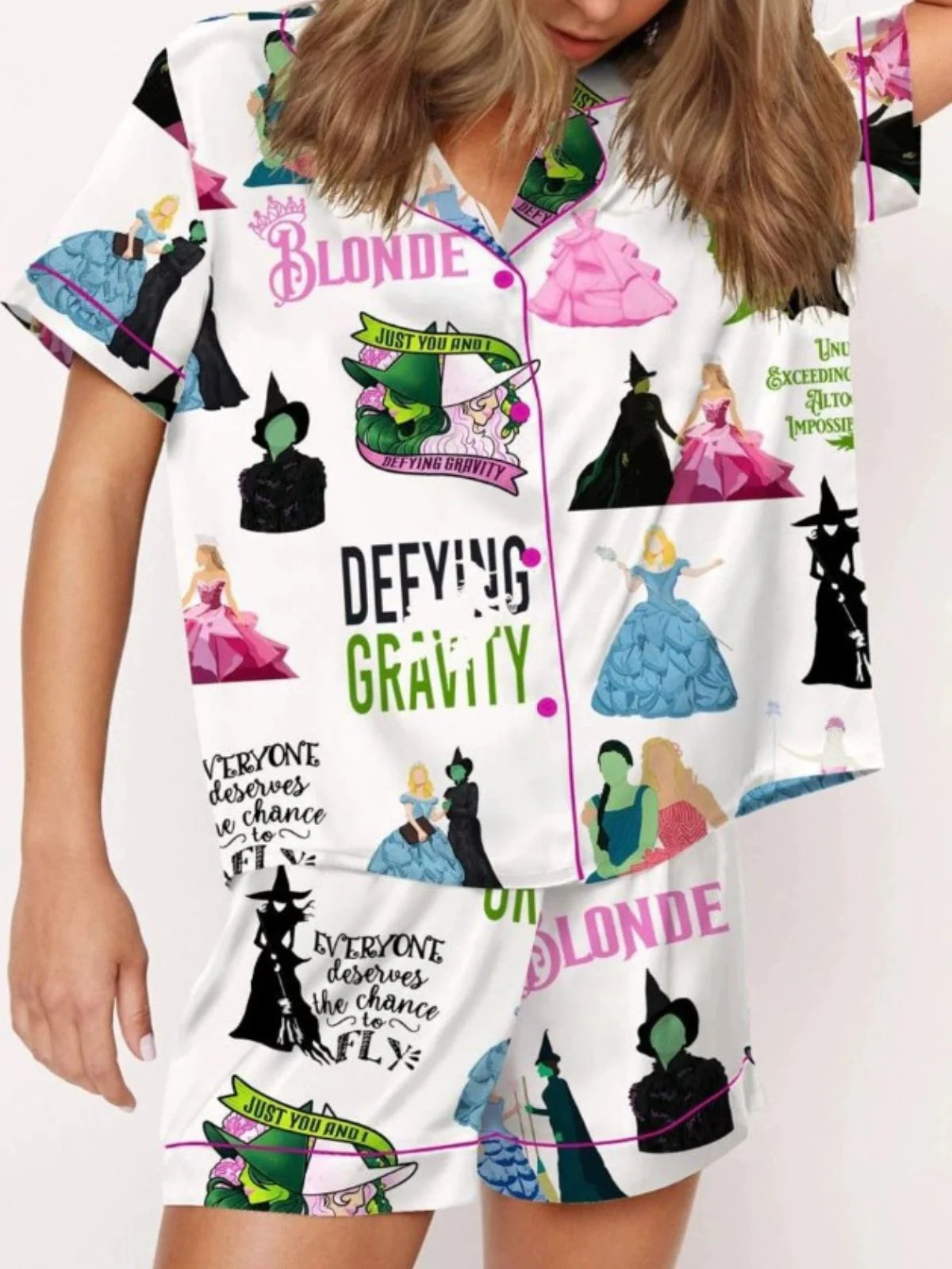 2PCS 1940er Hexe Cartoon-Druck Taste Pyjama Set - Image 3