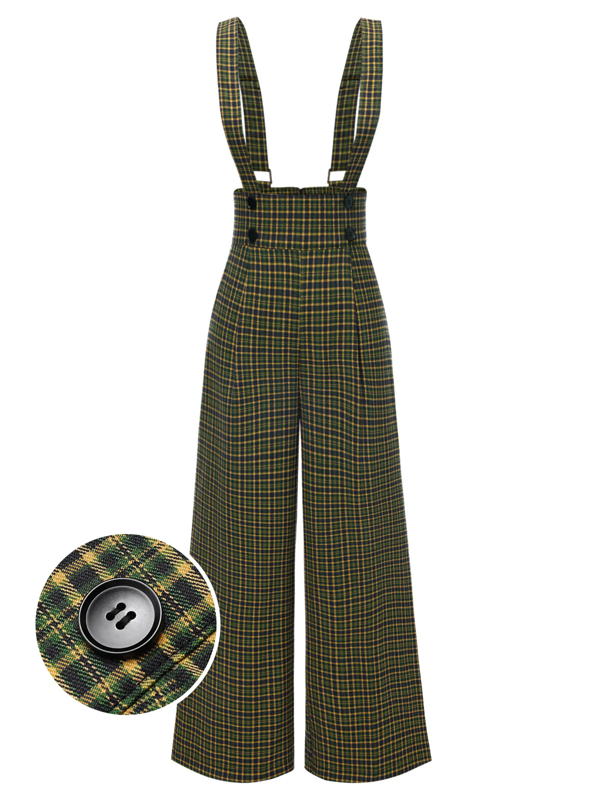 2PCS 1940er Satin Puffärmel Bluse & Glen Plaid Overall Hose - Image 17