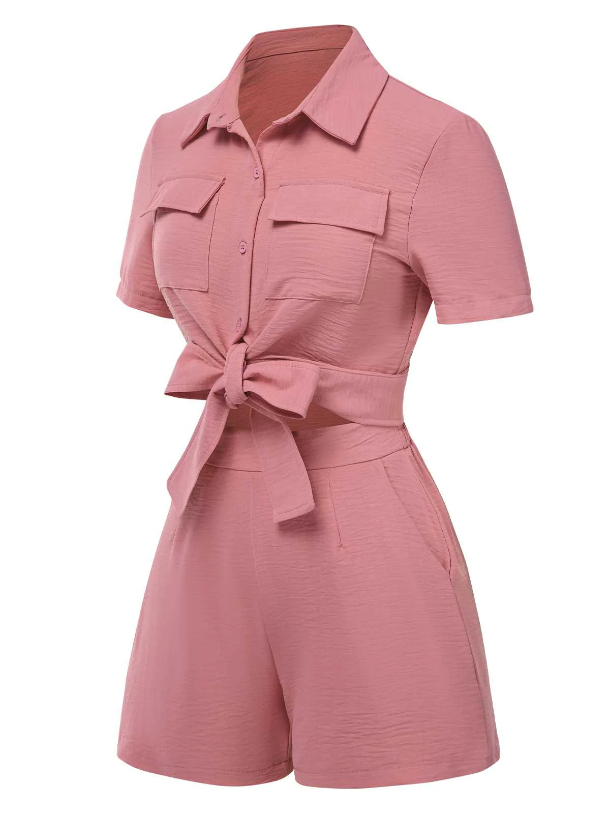 2PCS 1940er Solide Binden Top & Hohe-Taille Shorts - Image 2