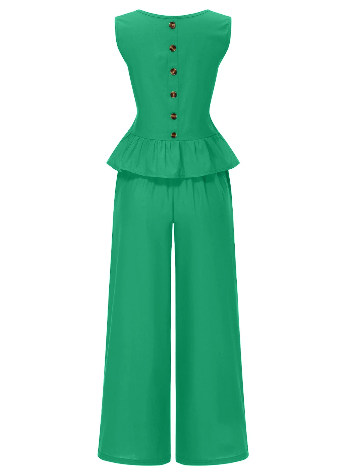 2PCS 1940er Solide Rüschen Tank Top & Gerade Hosen - Image 11